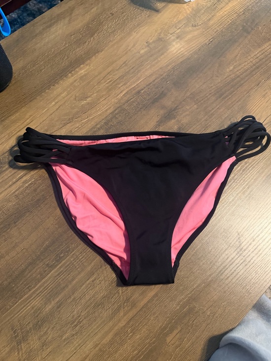 PINK Victoria's Secret Other - PINK Victoria's Secret Black Bikini Bottom with Pink Lining - Strappy Sides L